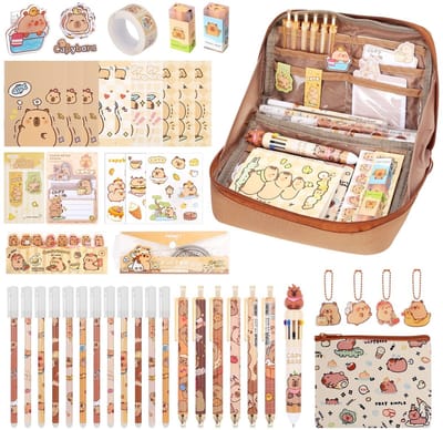 Dailygoods - Capybara Pennenetui-set, schattige pennen, rijke etui, spullen met cliplinialen en meer voor studenten, kinderen, kantoor, school