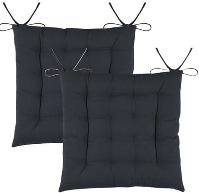 Stof Textile stoelkussens DUO - 2x - antraciet - 38 x 38 x 3.5 cm - touwtjes sluiting - zitkussens - binnen/buiten