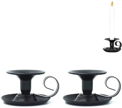 2 stuks taps toelopende kaarsenhouders - Metalen smeedijzeren spuitverf - Handzame kaarsenhouders - Kaarsenhouderbasis - 7,5 * 6 * 10 cm - Geschikt voor feesttafeldecoratie, huisdecoratie en vakantiecadeaus - Zwart