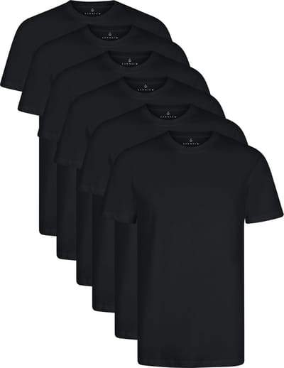 LINNICK Long Fit T-Shirt 6 Pack - Ronde Hals - Korte Mouw - T Shirt Heren - 100% Katoen - Longfit T Shirt Heren - Black - Maat S - Set van 6