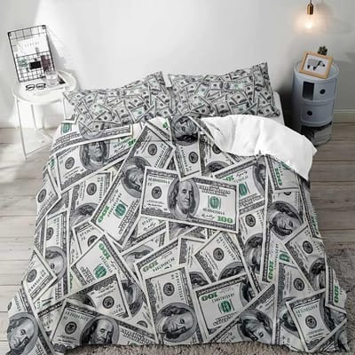 Luxe Geld Dekbedovertrek, Zwarte Beddengoedset, Dollarbiljet Dekbedovertrek, Slaapkamerdecoratie voor Mannen, 2 Kussenslopen 3 Stuks AU Single 140x210cm