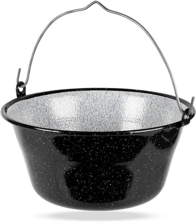 Orion - Hongaarse Emaille Kookpot - 7,5L - Ophangbaar - Zwart en Wit