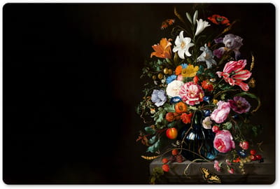 Placemats 45x30 cm - Placemat kunststof - 1 stuk - Oude meesters - Kunst - Vaas met bloemen - Jan Davidsz de Heem - Borden onderleggers - Decoratie voor op tafel - Keuken tafeldecoratie accessoires - Vinyl onderlegger - Tafelversiering