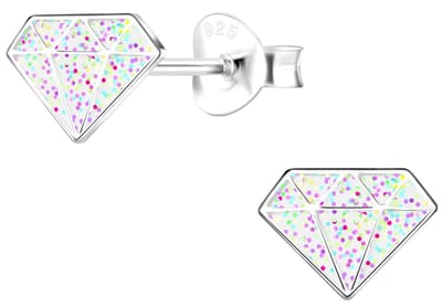 Joy|S - Zilveren diamant oorbellen - 8 x 6 mm - diamant vorm - glitters - kinderoorbellen