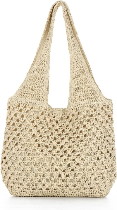 Handgeweven Rieten Strandtas voor Dames - Stijlvolle Boho Schoudertas voor Zomer, Vakantie en Dagelijks Gebruik met Magnetische Sluiting