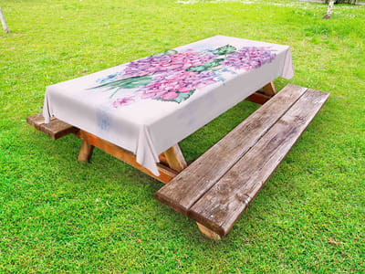 ABAKUHAUS Hortensia Buitentafelkleed, Lenteboeketten, Decoratief wasbaar picknicktafelkleed, 145 x 210 cm, Babyroze Multicolor