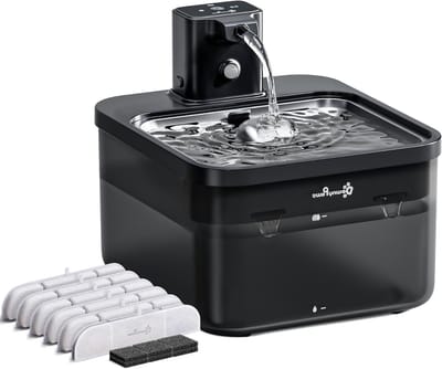 Draadloze kattendrinkfontein 2.5L met bewegingssensor, batterijvoeding en stille waterpomp, roestvrijstalen tray en 6 filters voor gezonde hydratatie