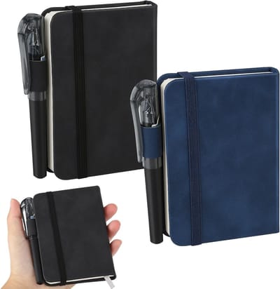 Klein notitieboek met pen, 192 pagina's, A7 formaat, elastische band, bookmark, ideaal voor kantoor en onderweg