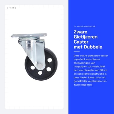 Dailygoods- Karwiel Zware Accessoire - Zwenkwielen Set van 1 - Gietijzeren Constructie - Wieldiameter 90 Mm - Installatiehoogte 125 Mm - Stevige Structuur - Zwenkwiel