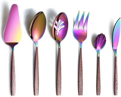 30-delige Bestekset met Maanoppervlak Handvat en Glanzende Gouden Titanium Coating