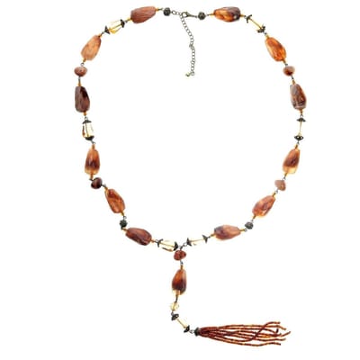 Behave® Dames Ketting Bruin Met Hanger – Nikkelvrij Handgemaakt Sieraad 75 cm