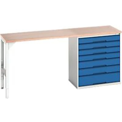 Bott verso onderbank, multiplex legbord, 7 laden, B 2000 x D 600 x H 930 mm, lichtgrijs / gentiaanblauw