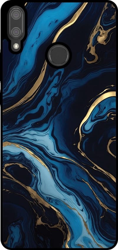 Smartphonica Telefoonhoesje Geschikt voor Huawei Y9 (2019) met marmer opdruk - TPU backcover case gold blue marble design - Goud Blauw geschikt voor Huawei Y9 (2019)