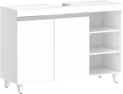 Badkamermeubel – Voor Badkamer – Vrijstaand Wastafelkastje met 2 Deuren en 3 Open Vakken, Verstelbare Planken – 30 x 90 x 64 cm – Wit