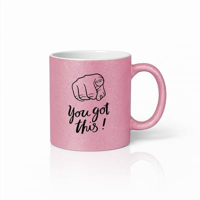 You Got This Mok 330ml – Roze Glitter Koffiemok met Motiverende Quote – Inspirerend Cadeau voor Vrienden & Collega’s