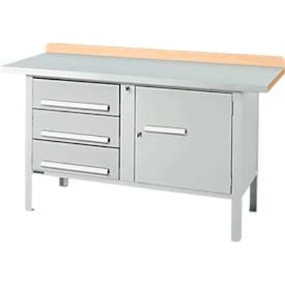 Box-type werkbank Schäfer Shop Select PWi 150-4, beuken multiplex blad, met stalen afdekking, tot 750 kg, B 1500 x D 700 x H 840 mm, lichtgrijs