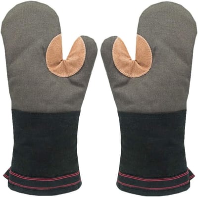 Thijox - Ovenwanten Keuken Dikke Lange 35 cm Antislip Professionele Handschoenen 2 Stuks Grijs Leren Polyester Wasbaar voor BBQ Bakken en Koken
