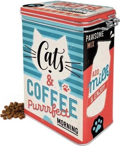 Nostalgic Art Bewaarblik/voorraadblik voor kattensnoepjes/kattenvoer/kattenbrokken - 1,3 liter - 8 x 11 x 18 cm
