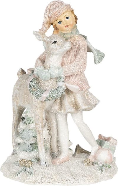 Clayre & Eef Beeld Kind 13x10x20 cm Wit Roze Polyresin Woonaccessoires