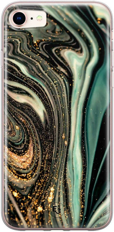 Hoesje geschikt voor iPhone 8 - Marble khaki - Soft Case - TPU - Marmer - Groen - ELLECHIQ
