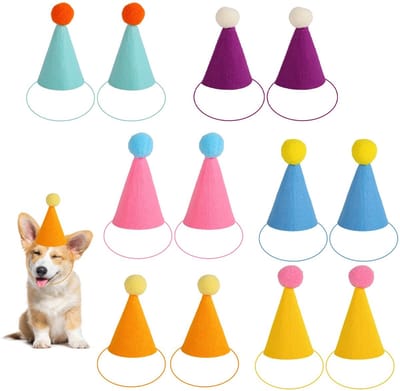 JHUBERS- Verjaardagshoedjes Mini - 6 Kleuren - Vilt - Schattige Accessoires - Huisdieren - Feestdecoraties - Hoogte 10 cm, Breedte 8,4 cm - Huisdieraccessoires