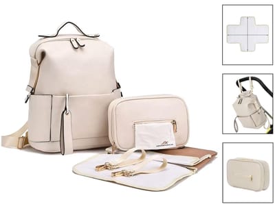 Abundancia® - Luxe PU Luiertas - incl. Billendoekjes Houder - incl. Verschoonmat - Verzorgingstas - Diaperbag- Kraam Cadeau - Babyshower Cadeau - Waterdicht - Unisex - Creme