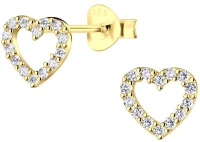 Joy|S - Zilveren hartje oorbellen - 8 x 7 mm - zirkonia - gold plated