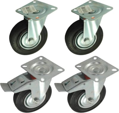 Set van 4 Zwenkwielen Transportwielen 125mm - Draagvermogen 100kg