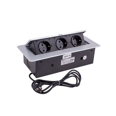 Design Light Kombibox - Stekkerdoos - Stekkerblok met 3 stopcontacten - Inbouw verdeelstekker met 1.5 meter kabel - Aluminium