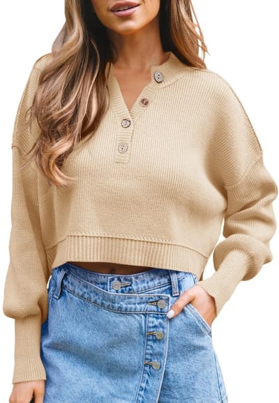 Dailygoods- Damestrui Oversized - Dames Trui Lange Mouw - V-hals - Casual Gebreide Top - Elegante Lantaarnmouwen - Zachte Mix Materiaal