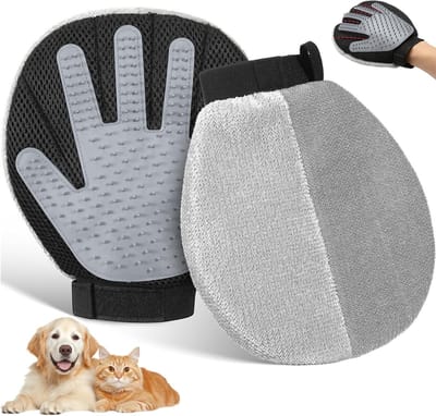 Haarverwijderhandschoen voor Huisdieren, Dubbelzijdige Borstel voor Vachtverzorging van Honden en Katten, Grijs, Effectieve Vachtverwijdering en Grooming Tool