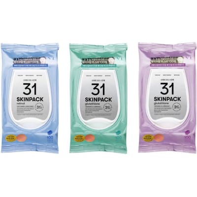 VT Cosmetics 31°C SKINPACK Ensemble Triple [Lisse + Doux + Lumineux] 100 Feuilles x 3 - Disques Faciaux Rafraîchissants, Apaisants & Éclat white