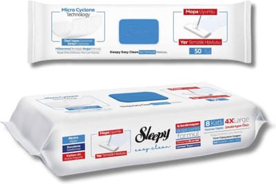 SLEEPY Easy Clean 4XL vloerreinigingsdoeken, geschikt voor vloerwissers , praktische reiniging, 8 lagen, Ideal voor oppervlakken, hout, keramiek, glas, marmer (blauw pakket met Bleekmiddeladditief)
