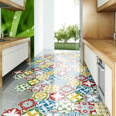 Antislip vloerstickers met beschermlaag - ENRICIA zeshoekige vloertegels - 40x90cm - 10 zeshoekige stickers 20x18cm