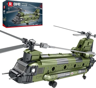 Reobrix 33031 CH-47 Chinook Leger transport helikopter bouwset | WW2 Army vliegtuig constructie modelbouw | Educatief city militair speelgoed bouwpakketten voor kinderen & volwassenen | Geschikt voor Lego technic | Bouwdoos met 1451 bouwstenen