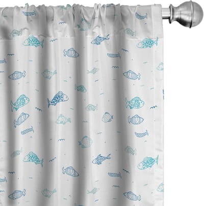 ABAKUHAUS – Nautische Voorhangen 2x75x225 cm – Vismotief – Hemelsblauw