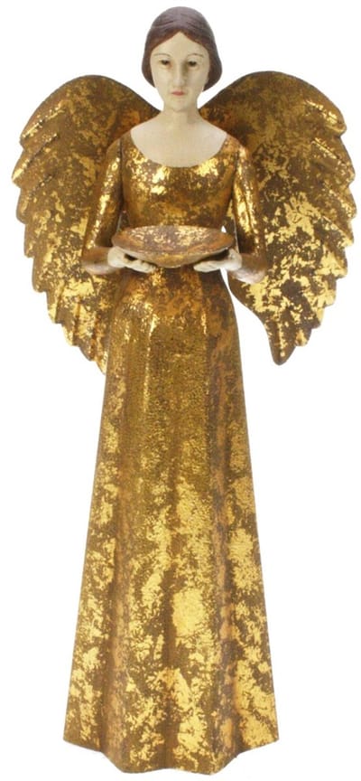 Engel Antique met schaaltje goudkleurig 15x14x36cm