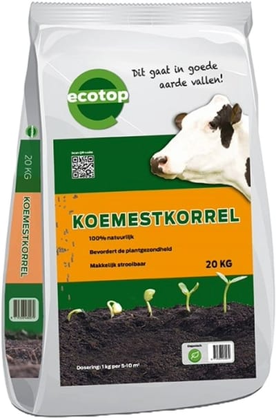 Ecotop geurarme koemestkorrels | koemest -korrel zak ca. 20,0kg | Allround organische meststof - Stimuleert bodemleven op natuurlijke wijze - Langdurige werking - Gecomposteerd en gehygiëniseerd - Makkelijk strooibaar - Bevordert bodemvruchtbaarheid