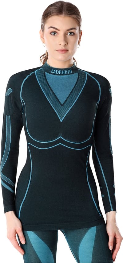 Ladeheid Thermoshirt - Thermo ondergoed – Dames - Thermokleding - Longsleeve – Zwart/Turquoise – M - LA-LA40-WOMEN-Top