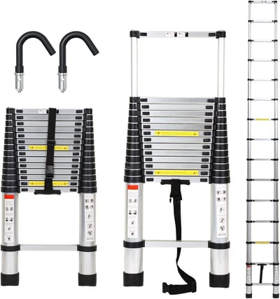 Telescopische Ladder - Uitschuifbare Ladder - Veelzijdig Klussen - Afneembare Haak - 4.4 Meter Hoog - Zilver