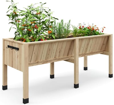 Houten Kweektafel op 6 Poten - Premium Cederhout - Verhoogde Moestuinbak - Plantdiepte 35 cm - 183 x 66 x 76 cm - Naturel