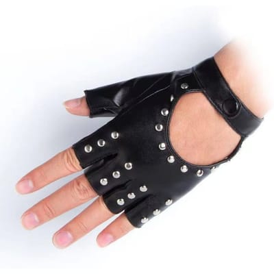Mode Rivets Creux Cuir Brillant Sexy Gants de Performance de Scène Féminin Cuir PU Imitation Halloween Punk Chevalier Masculin One size black