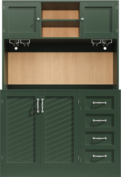 Zijwand / Opbergkast / Keukenkast / Buffetkast, 120x40x188cm, met LED-verlichting, Snackplank & Drankhouders, 4 Deuren & 2 Grote Laden, Groen