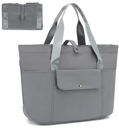 TAN.TOMI Handtas Dames – Shopper & Schoudertas met Meerdere Vakken – Grote Tote Bag – Opvouwbaar & Met Ritssluiting – Ideaal voor Werk, Reizen & Dagelijks Gebruik - Grijs