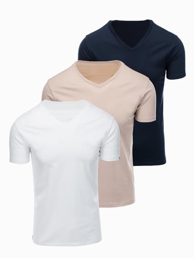 OMBRE T-shirt - Regular Fit - Korte Mouw - Effen Marineblauw, Wit, Warm Grijs S