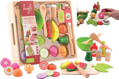 Jouéco Salade Set - Speelgoedeten en Drinken in Houten Tray