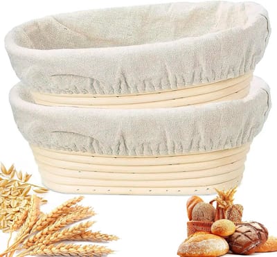 2x Broodrijsmand Ovaal met Linnen Voering - Proving Basket voor Ambachtelijk Brood Bakken