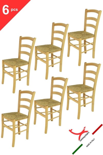 Tommychairs Venice - Eetkamerstoelen - Set van 6 - Naturel - Rotan & Hout