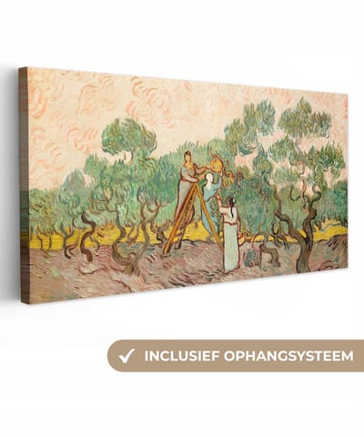 Canvas schilderij 40x20 cm - Wanddecoratie De olijvenpluksters - Vincent van Gogh - Muurdecoratie woonkamer - Slaapkamer decoratie - Kamer accessoires - Schilderijen op canvas