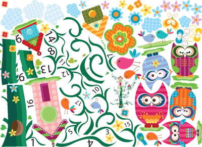 Muurstickers - Uilenkinderen en hun magische boom - transparante zelfklevende achtergrond - 70x95cm